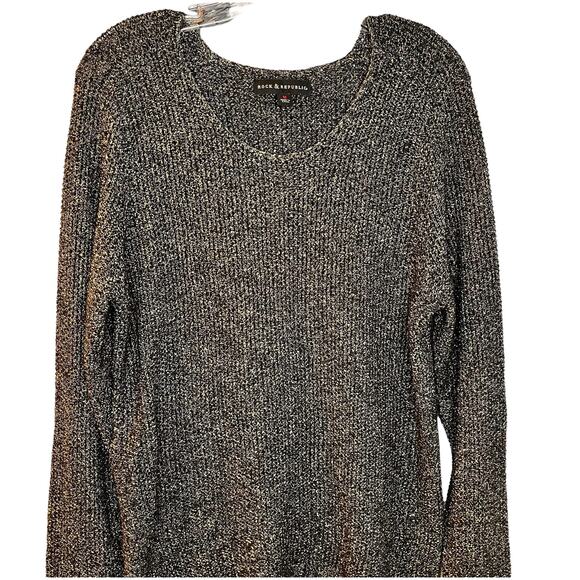 Rock & Republic Oversized Long Sleeve Pullover  Sweater Gold & Black M - Picture 3 of 6